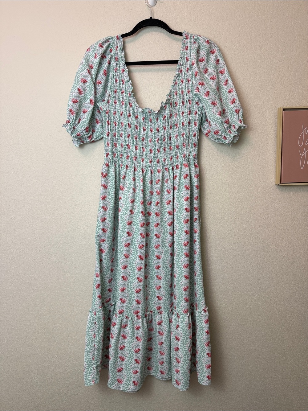 Hill House The Nap Dress Louisa Midi Dress in Light Mint and Coral Size Medium - Picture 4 of 8
